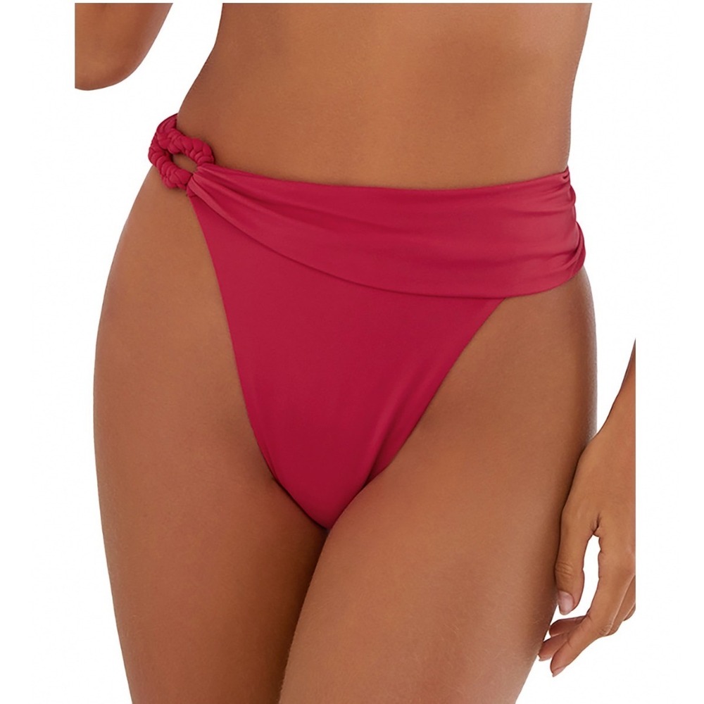 ViX Paula Hermanny Holly Fold Over Bikini Bottoms Red High Waist Large NWT